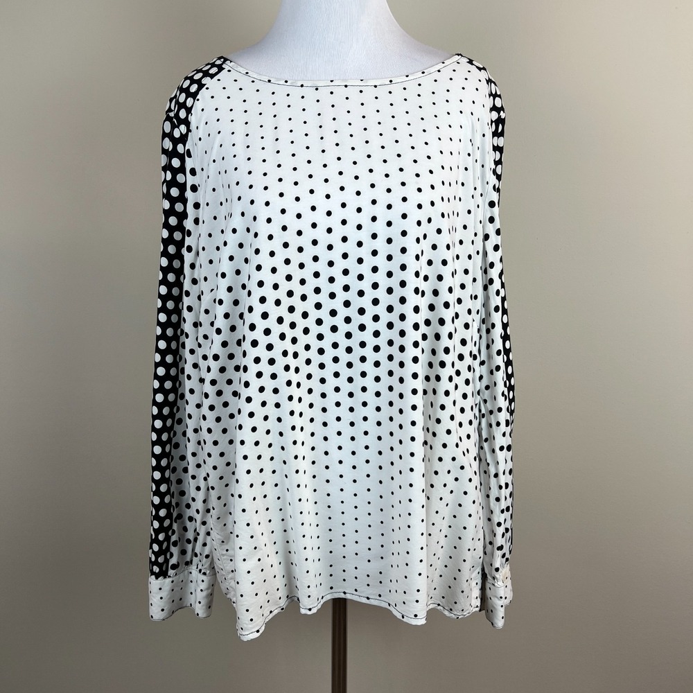 Liverpool Top Womens XL Black White Polka Dot Long Sleeve Cutout Back Viscose